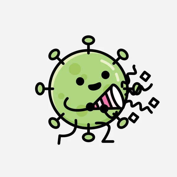 Illustration Cute Green Virus Mascot Vector Character Flat Design Style — Stock Vector