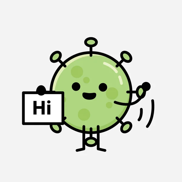 Een Illustratie Van Schattig Groen Virus Mascotte Vector Karakter Vlakke — Stockvector