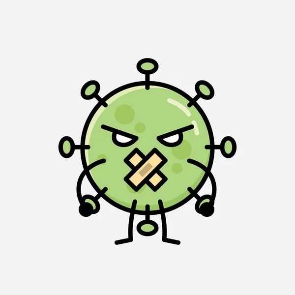 Μια Απεικόνιση Του Χαριτωμένο Πράσινο Virus Mascot Vector Χαρακτήρα Επίπεδο — Διανυσματικό Αρχείο