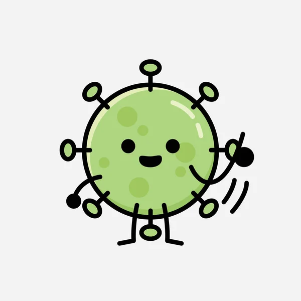 Une Illustration Personnage Vectoriel Mascotte Virus Vert Mignon Dans Style — Image vectorielle