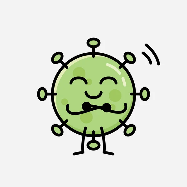 平面设计风格中可爱绿色病毒吉祥物载体字符的说明 — 图库矢量图片