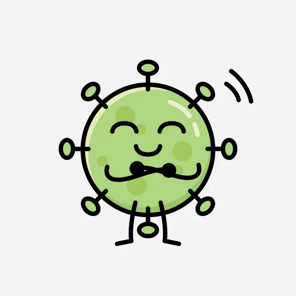 Sebuah Ilustrasi Dari Cute Green Virus Mascot Vector Character Flat - Stok Vektor