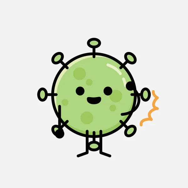 Illustration Cute Green Virus Mascot Vector Character Flat Design Style — Stock Vector