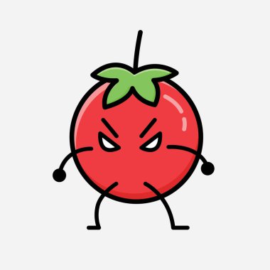 Sevimli Kırmızı Domates Maskot Vektör Karakterinin Düz Tasarım Biçiminde Çizimi