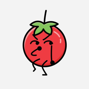 Sevimli Kırmızı Domates Maskot Vektör Karakterinin Düz Tasarım Biçiminde Çizimi