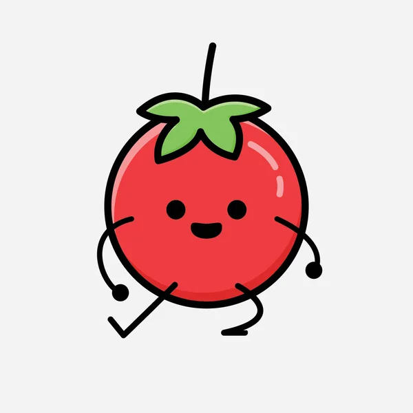 Eine Illustration Des Niedlichen Roten Tomaten Maskottchen Vektorcharakters Flachen Design — Stockvektor