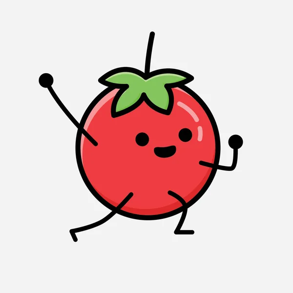 Uma Ilustração Personagem Vetor Mascote Tomate Vermelho Bonito Estilo Design — Vetor de Stock