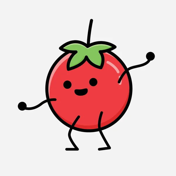 Illustration Cute Red Tomat Mascot Vector Character Flat Design Style - Stok Vektor
