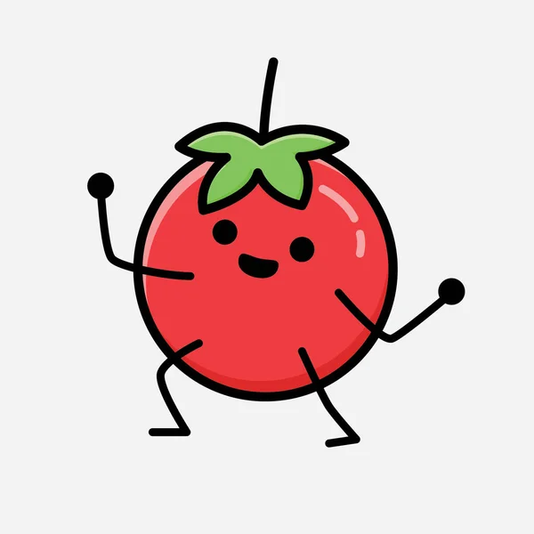 Uma Ilustração Personagem Vetor Mascote Tomate Vermelho Bonito Estilo Design — Vetor de Stock