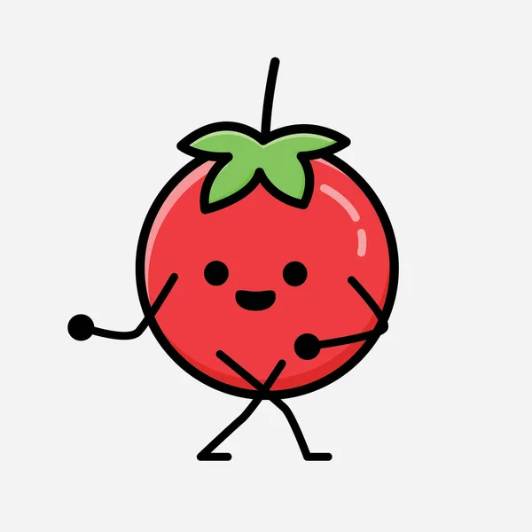 Illustrazione Carino Rosso Pomodoro Mascotte Personaggio Vettoriale Stile Design Piatto — Vettoriale Stock