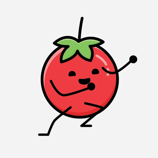 Uma Ilustração Personagem Vetor Mascote Tomate Vermelho Bonito Estilo Design — Vetor de Stock