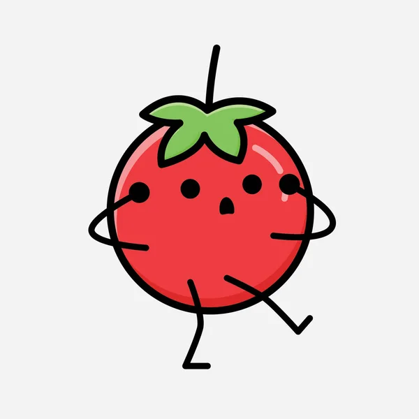 Illustration Cute Red Tomato Mascot Vector Character Flat Design Style — 스톡 벡터