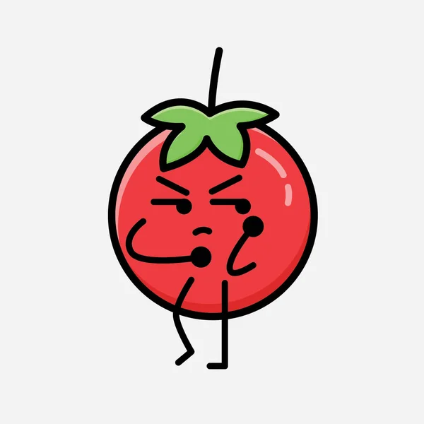 Une Illustration Mignon Personnage Vecteur Mascotte Tomate Rouge Dans Style — Image vectorielle