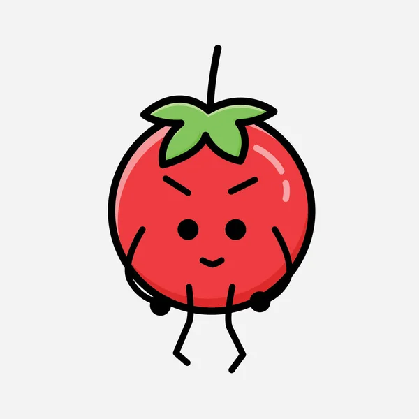 Une Illustration Mignon Personnage Vecteur Mascotte Tomate Rouge Dans Style — Image vectorielle