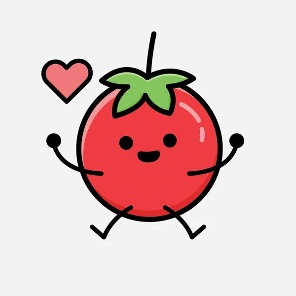 Illustration Cute Red Tomato Mascot Vector Character Flat Design Style — Stock Vector