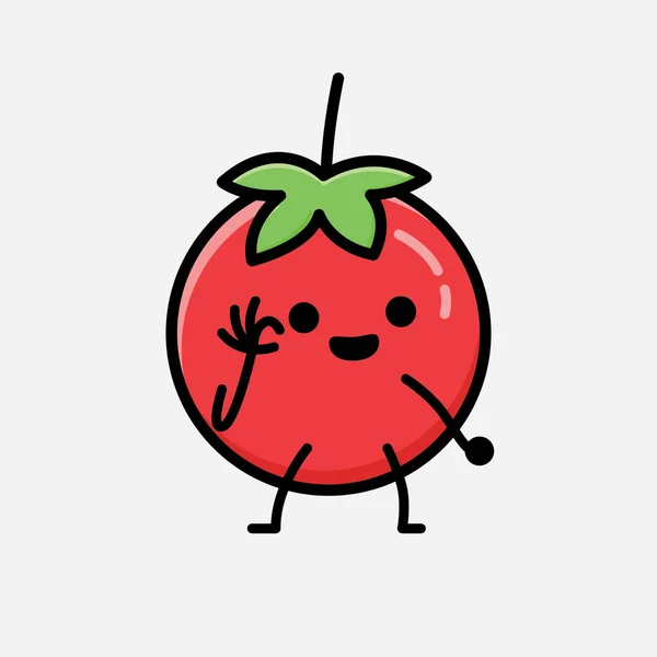 Illustration Cute Red Tomato Mascot Vector Character Flat Design Style — 스톡 벡터