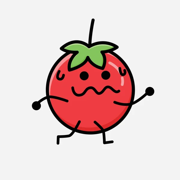 Una Ilustración Del Carácter Lindo Del Vector Mascota Del Tomate — Vector de stock