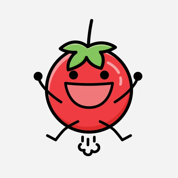 Illustration Cute Red Tomato Mascot Vector Character Flat Design Style — 스톡 벡터