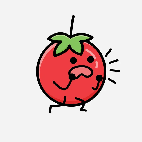 Une Illustration Mignon Personnage Vecteur Mascotte Tomate Rouge Dans Style — Image vectorielle