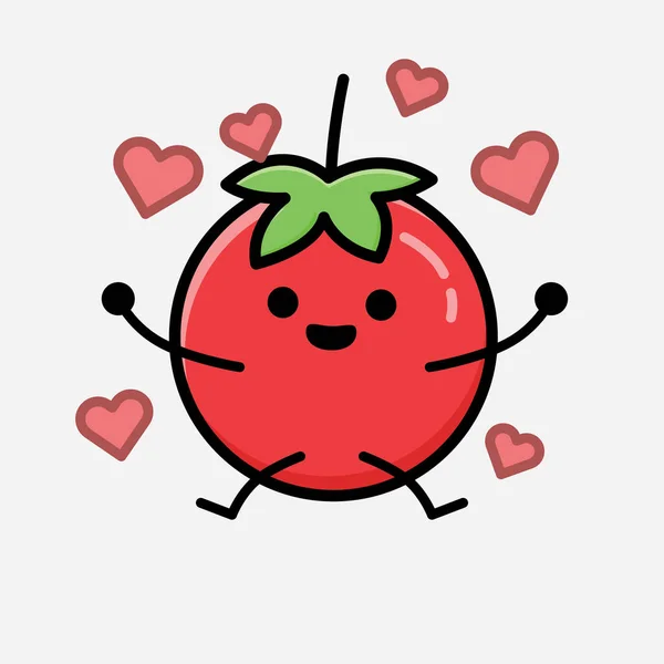 Illustration Cute Red Tomato Mascot Vector Character Flat Design Style — 스톡 벡터