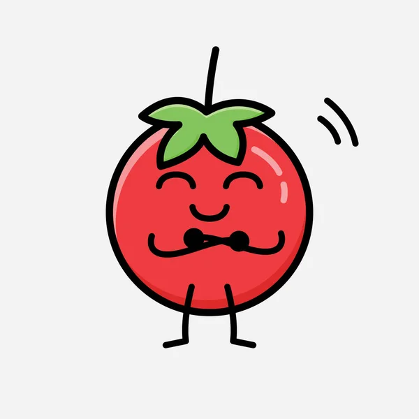 Una Ilustración Del Carácter Lindo Del Vector Mascota Del Tomate — Vector de stock