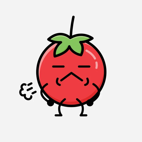 Una Ilustración Del Carácter Lindo Del Vector Mascota Del Tomate — Vector de stock