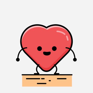 Sevimli Kırmızı Kalp Maskot Vektör Karakterinin Düz Tasarım Biçiminde bir çizimi