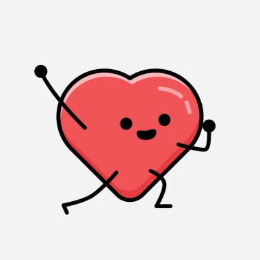 Sevimli Kırmızı Kalp Maskot Vektör Karakterinin Düz Tasarım Biçiminde bir çizimi