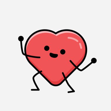 Sevimli Kırmızı Kalp Maskot Vektör Karakterinin Düz Tasarım Biçiminde bir çizimi