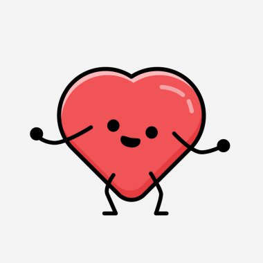 Sevimli Kırmızı Kalp Maskot Vektör Karakterinin Düz Tasarım Biçiminde bir çizimi