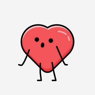 Sevimli Kırmızı Kalp Maskot Vektör Karakterinin Düz Tasarım Biçiminde bir çizimi