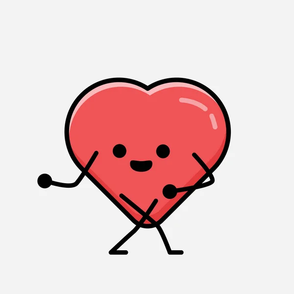 Une Illustration Personnage Vectoriel Mascotte Coeur Rouge Mignon Dans Style — Image vectorielle