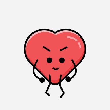 Sevimli Kırmızı Kalp Maskot Vektör Karakterinin Düz Tasarım Biçiminde bir çizimi