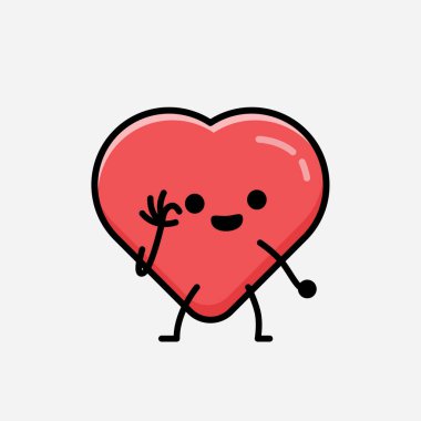 Sevimli Kırmızı Kalp Maskot Vektör Karakterinin Düz Tasarım Biçiminde bir çizimi