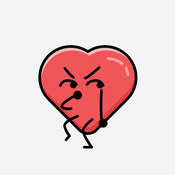 Eine Illustration Des Cute Red Heart Mascot Vector Character Flachen — Stockvektor