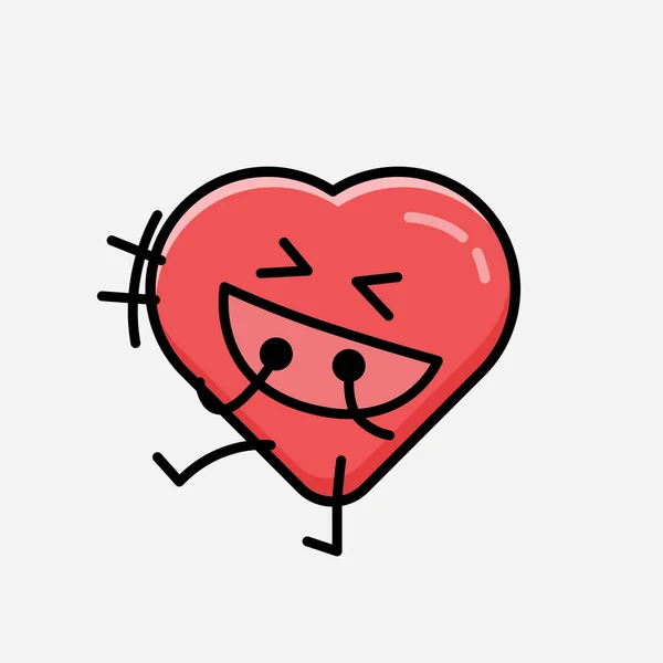 Sevimli Kırmızı Kalp Maskot Vektör Karakterinin Düz Tasarım Biçiminde Bir — Stok Vektör