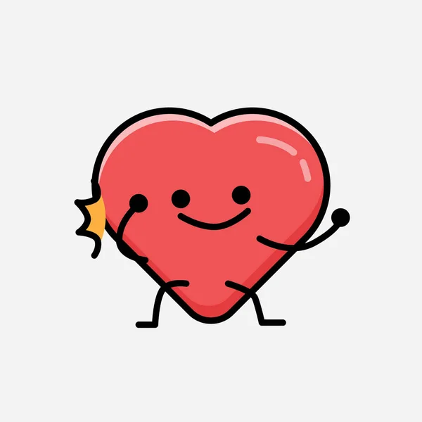 Μια Απεικόνιση Του Χαριτωμένο Red Heart Mascot Vector Χαρακτήρα Επίπεδο — Διανυσματικό Αρχείο