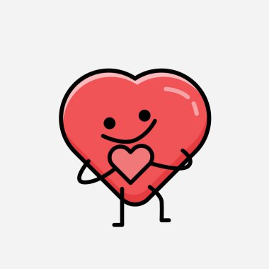 Sevimli Kırmızı Kalp Maskot Vektör Karakterinin Düz Tasarım Biçiminde bir çizimi