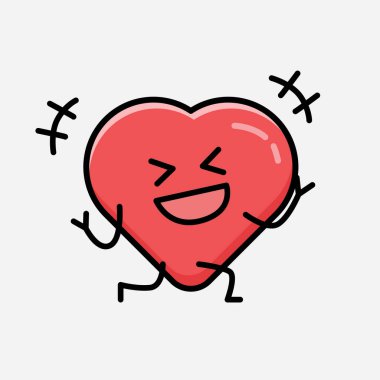 Sevimli Kırmızı Kalp Maskot Vektör Karakterinin Düz Tasarım Biçiminde bir çizimi