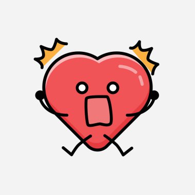 Sevimli Kırmızı Kalp Maskot Vektör Karakterinin Düz Tasarım Biçiminde bir çizimi