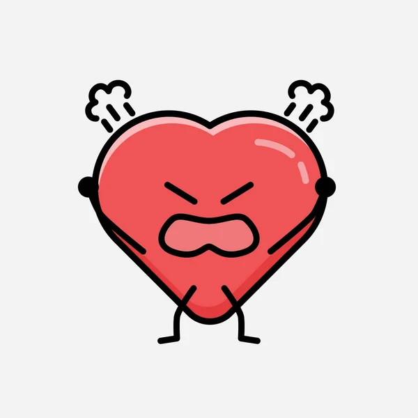 Eine Illustration Des Cute Red Heart Mascot Vector Character Flachen — Stockvektor