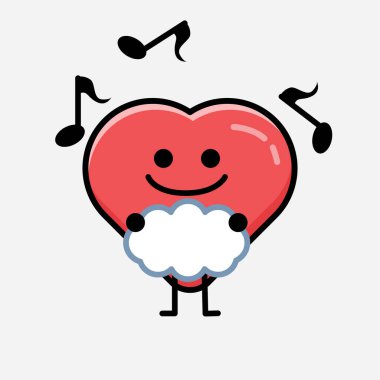 Sevimli Kırmızı Kalp Maskot Vektör Karakterinin Düz Tasarım Biçiminde bir çizimi