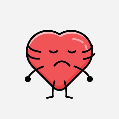 Sevimli Kırmızı Kalp Maskot Vektör Karakterinin Düz Tasarım Biçiminde bir çizimi