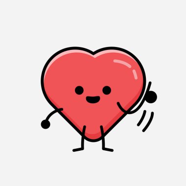 Sevimli Kırmızı Kalp Maskot Vektör Karakterinin Düz Tasarım Biçiminde bir çizimi