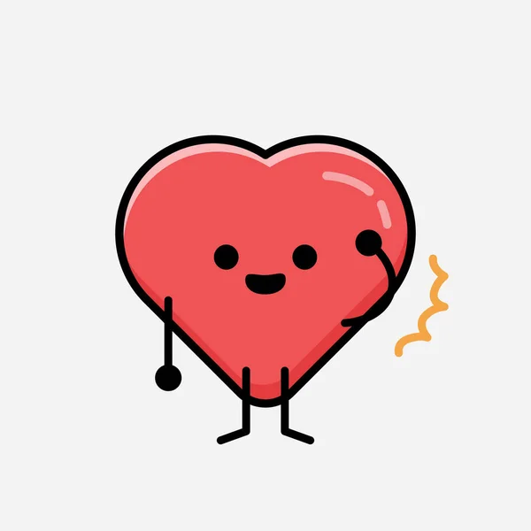 Illustration Cute Red Heart Mascot Vector Character Flat Design Style — Stock Vector