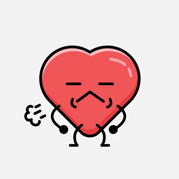 Eine Illustration Des Cute Red Heart Mascot Vector Character Flachen — Stockvektor