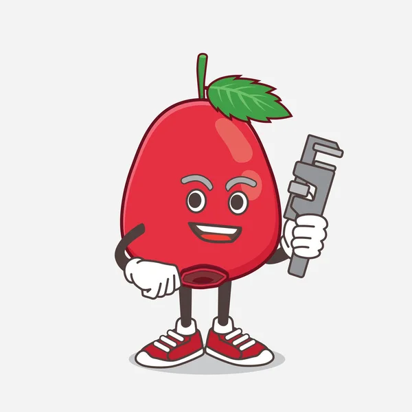 Illustration Rose Hip Fruit Cartoon Mascot Character Happy Plumber — Stock Vector