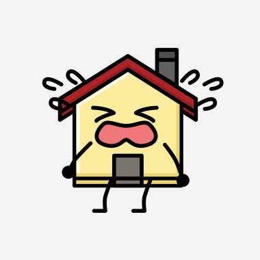 Şirin Ev Maskot Vektör Karakteri 'nin Düz Tasarım Biçiminde bir çizimi