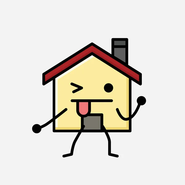 Μια Απεικόνιση Του Χαριτωμένο Σπίτι Mascot Vector Χαρακτήρα Επίπεδο Στυλ — Διανυσματικό Αρχείο