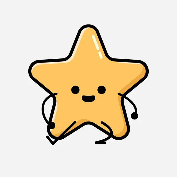 フラットデザインスタイルでかわいい黄色の星マスコットベクトルキャラクターのイラスト — ストックベクタ